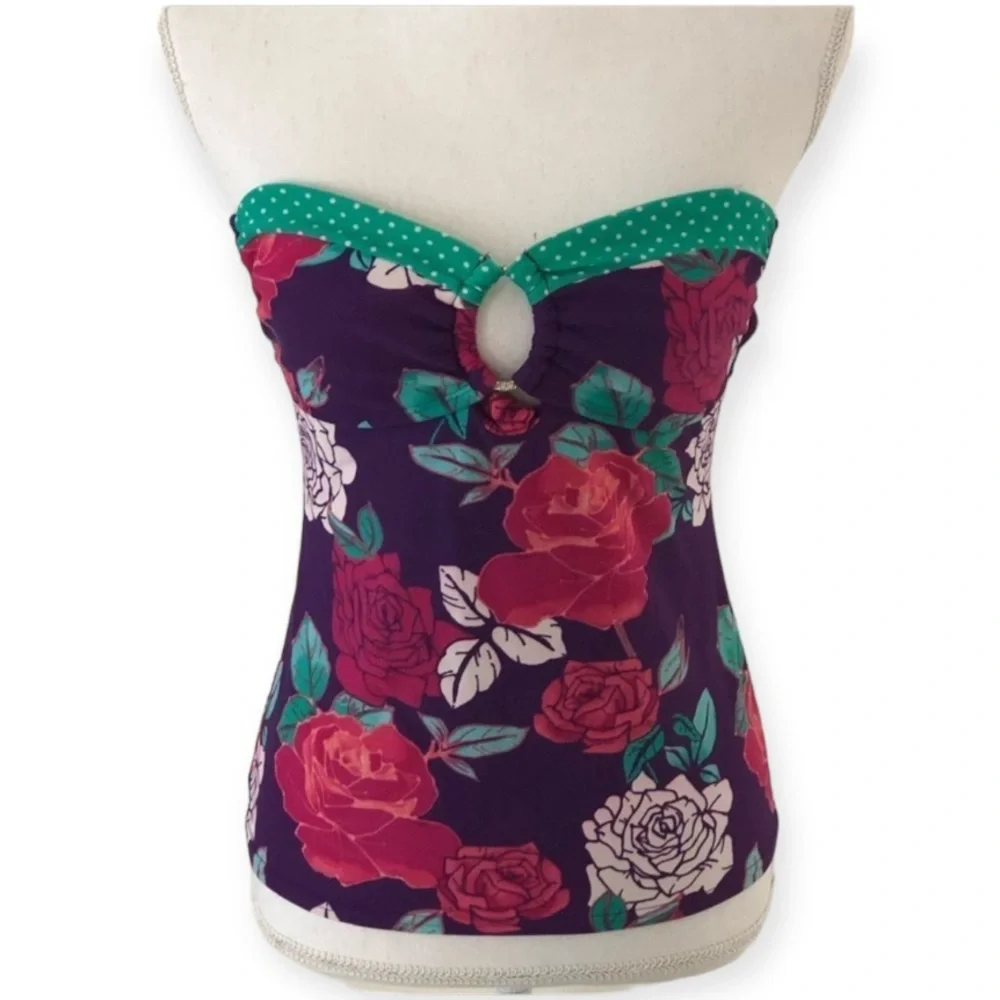 Candie’s Swim Strapless Open Back Floral Tankini Top Size Small - Picture 2 of 6